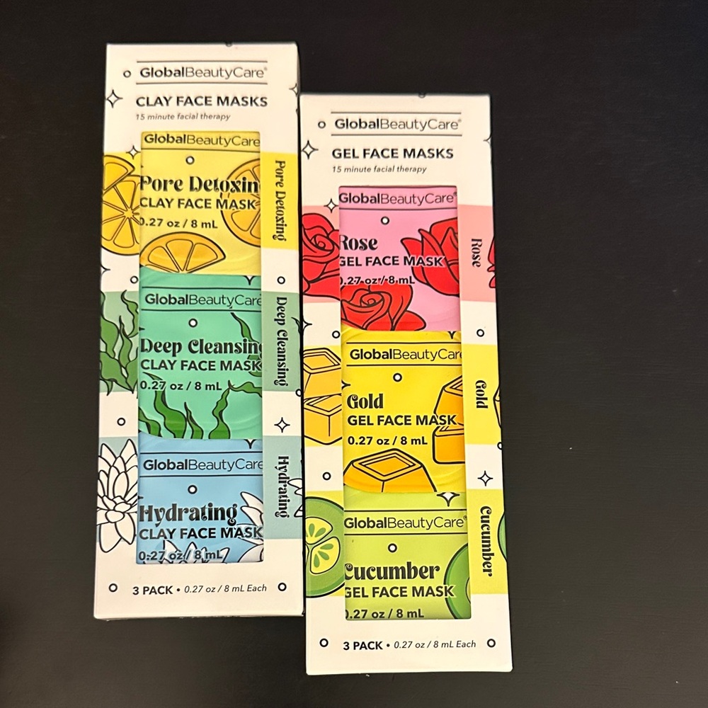 2 Global Beauty Care Face Mask Trios cucumber rose gold pore detox deep cleaning
